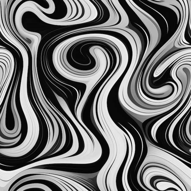 una pintura abstracta en blanco y negro de remolinos y curvas generativas ai