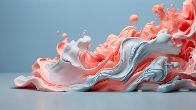 Pintura abstracta de color rosa coral pastel con fondo azul pastel concepto creativo fluido compuesto