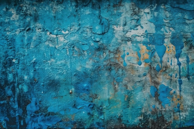 Pintura abstracta con colores azul y amarillo en una pared creada con tecnología de IA generativa