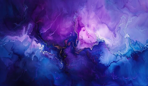 Pintura abstracta con colores azules y púrpuras