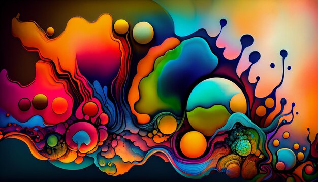 Pintura abstracta de colores brillantes de una variedad de burbujas y formas generativas ai