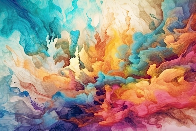 Una pintura abstracta con colores vibrantes en un lienzo blanco