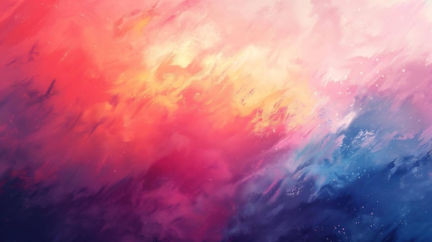 Pintura abstracta con colores vibrantes que se mezclan con un fondo celestial de ensueño