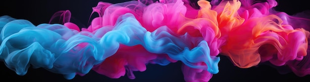 Pintura abstracta colorida en agua sobre fondo negro renderización en 3D