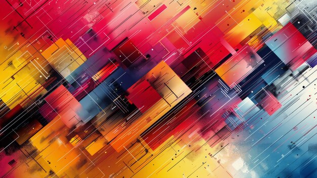 Pintura abstracta colorida de cuadrados y rectángulos