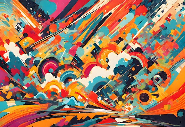 Pintura abstracta colorida con formas dinámicas