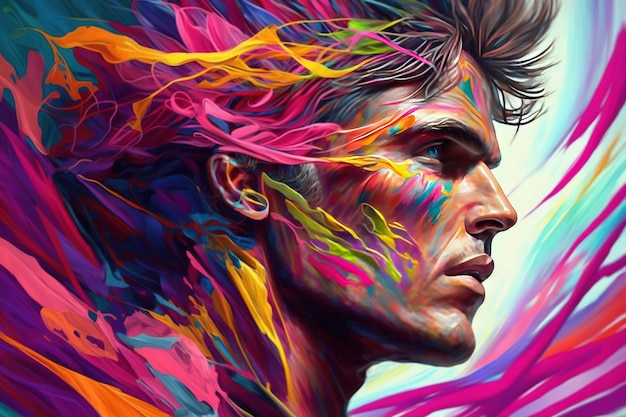 Una pintura abstracta colorida del hombre