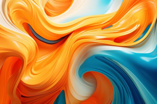 una pintura abstracta colorida de naranja y azul sobre un fondo blanco.