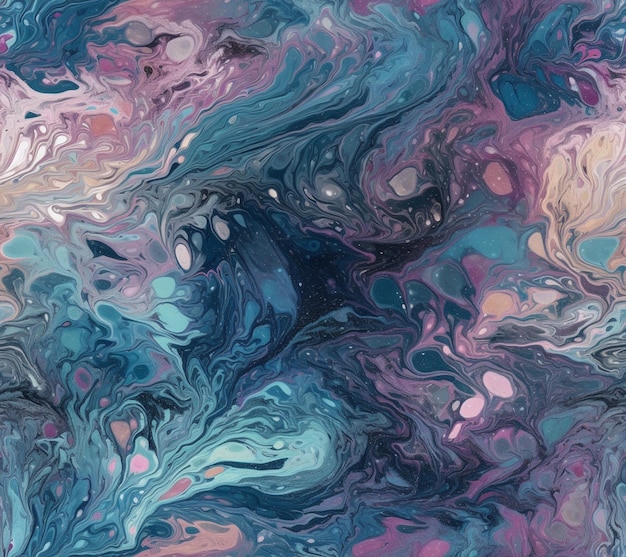 Una pintura abstracta colorida con remolinos azules y púrpuras.