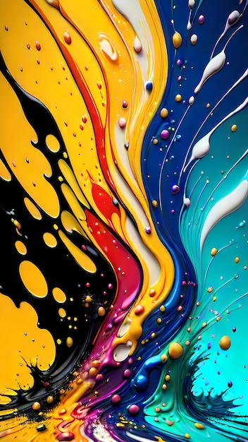 una pintura abstracta colorida de una salpicadura de líquido de color arco iris