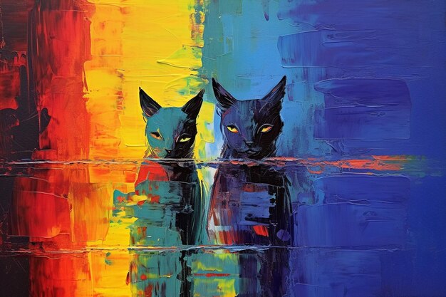 Pintura abstracta colorida sobre lienzo Ilustración dibujada a mano de un gato