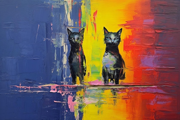 Pintura abstracta colorida sobre lienzo Ilustración dibujada a mano de un gato