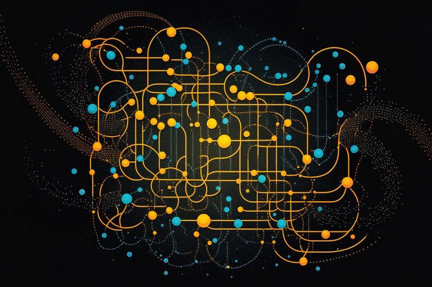 Pintura abstracta de un concepto de seguridad de moneda criptográfica de cadena de bloque usando líneas y puntos