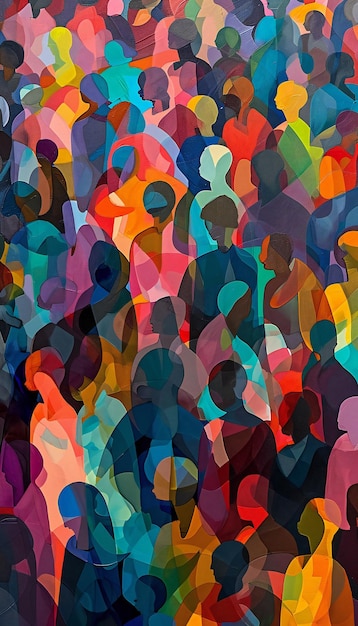 Pintura abstracta de diversos perfiles de personas de la multitud