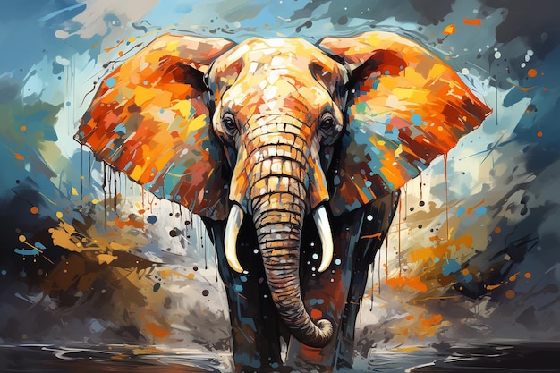 pintura abstracta de elefante con toques de pintura de colores