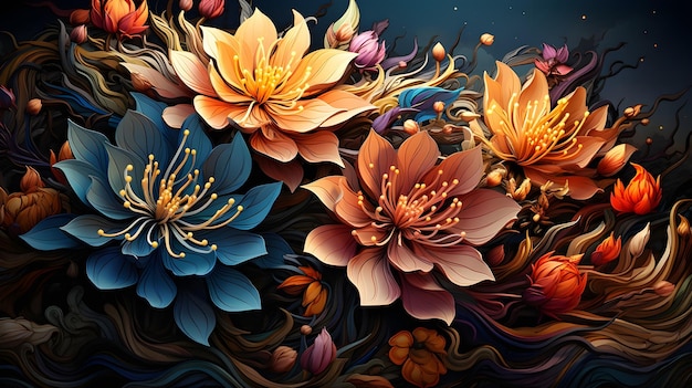 pintura abstracta de flores coloridas