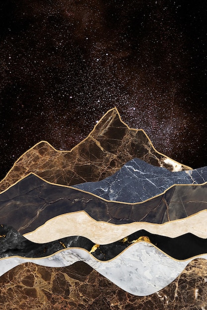 Pintura abstracta de fondo paisaje arte dorado azul rosa negro naranja ilustración para