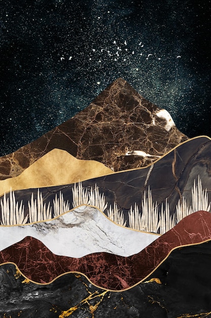 Pintura abstracta de fondo paisaje arte dorado azul rosa negro naranja ilustración para