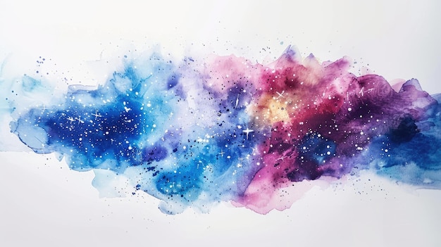 Pintura abstracta de galaxias con vibrantes tonos azules púrpuras y manchas blancas