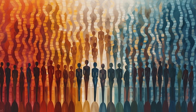 Pintura abstracta de un grupo de personas de pie en una línea generativa ai