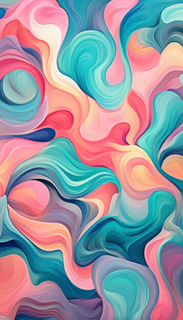 pintura abstracta de ondas de colores y remolinos sobre un fondo azul ai generativo
