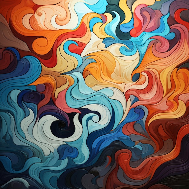 Pintura abstracta de ondas coloridas y remolinos en un fondo oscuro ai generativo