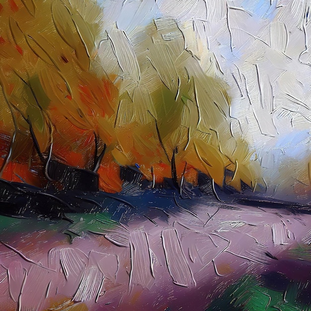 Pintura abstracta pintada con trazos aleatorios parque de otoño Ilustración generada