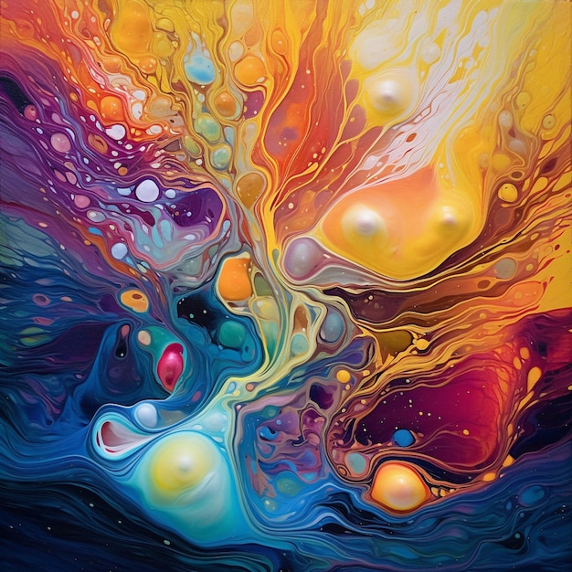 Pintura abstracta de una pintura fluida colorida con muchas burbujas generativa ai
