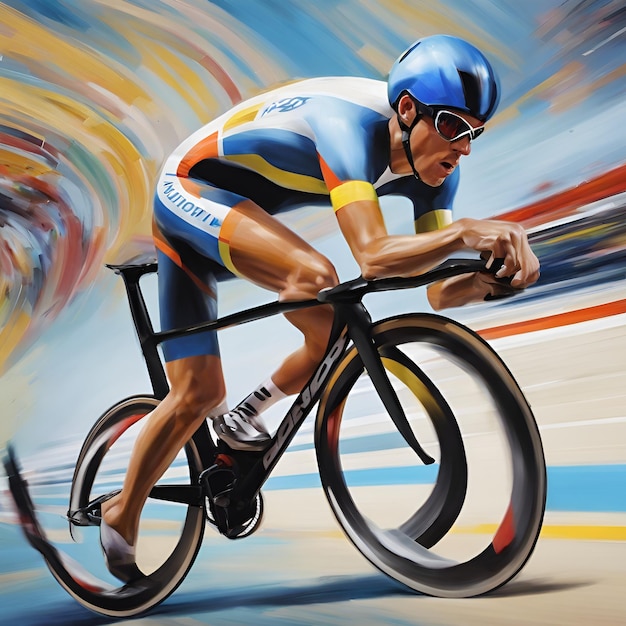 Foto una pintura abstracta que captura la velocidad y la agilidad de un ciclista de pista compitiendo en un velódromo