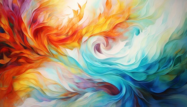 Pintura abstracta de remolinos vibrantes de colores flujo de energía dinámica colorida IA generativa