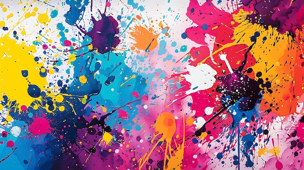 Pintura abstracta de salpicaduras coloridas sobre un fondo blanco