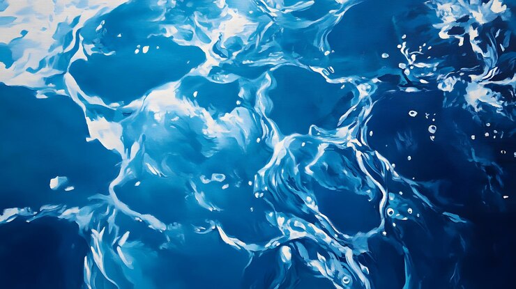 Pintura abstracta de la superficie ondulada del océano con espuma blanca