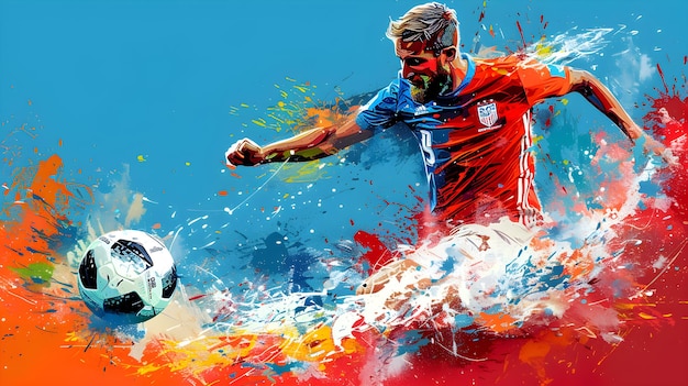 Pintura abstracta con temática de deportes de fútbol con fútbol y jugadores Ilustración