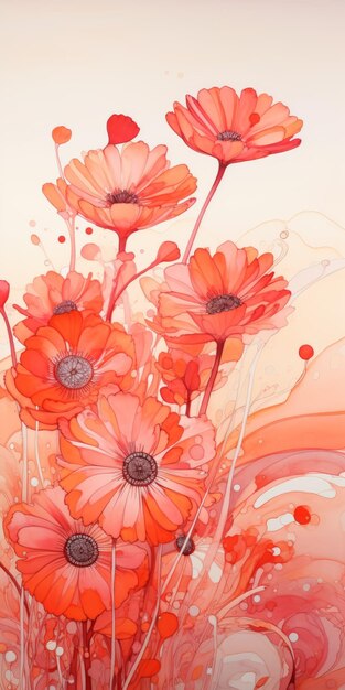 Pintura abstracta con tinta de flores de naranja en el estilo de Artgerm