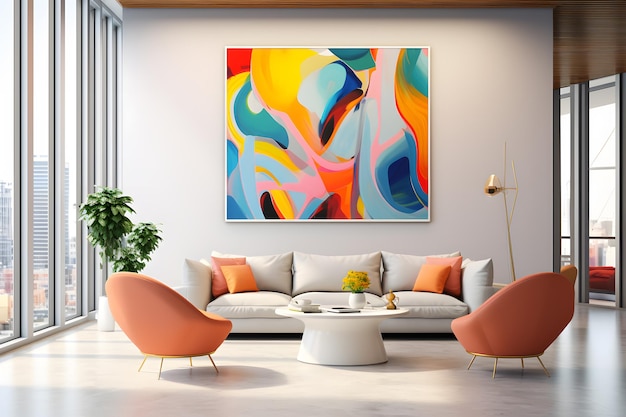 una pintura abstracta con un toque moderno inspirada en los colores y patrones de una sala de estar moderna