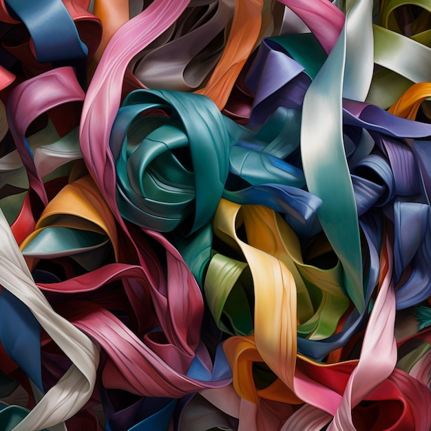 Foto pintura abstracta de varias cintas de seda de colores renderizaciones hiperdetalladas técnicas de arte digital