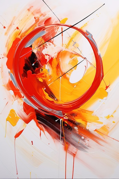 Pintura abstracta vibrante con brillantes salpicaduras de rojo naranja y amarillo en un estilo futurista moderno perfecto para agregar energía y movimiento a sus diseños