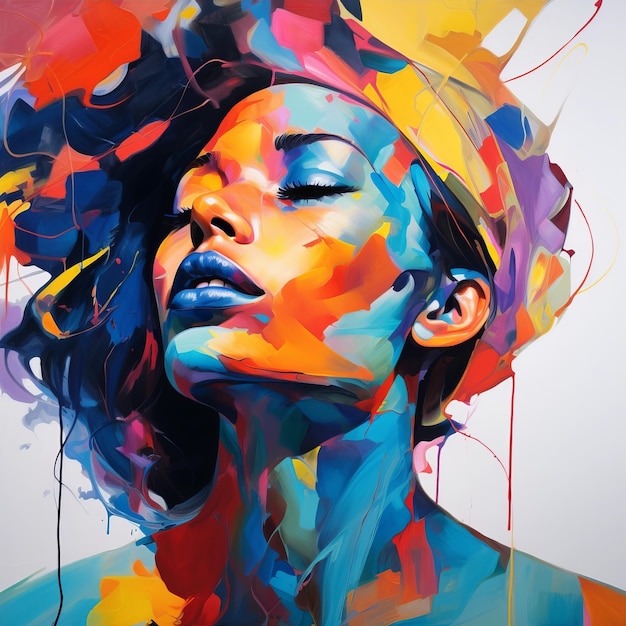 Foto pintura abstracta vibrante de la cara de una mujer colorida
