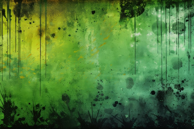 Pintura abstracta vibrante con tonos de verde y amarillo IA generativa
