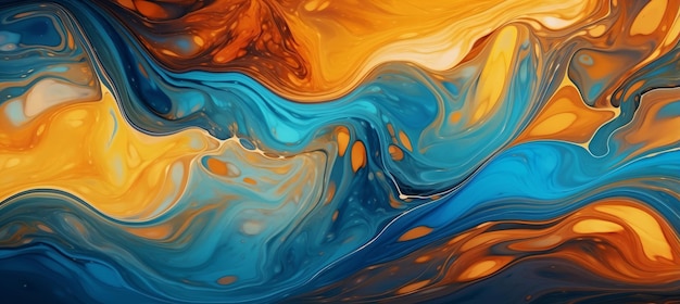 Pintura abstrata azul e laranja