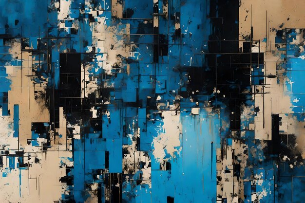 Pintura abstrata azul preto e cinza bege