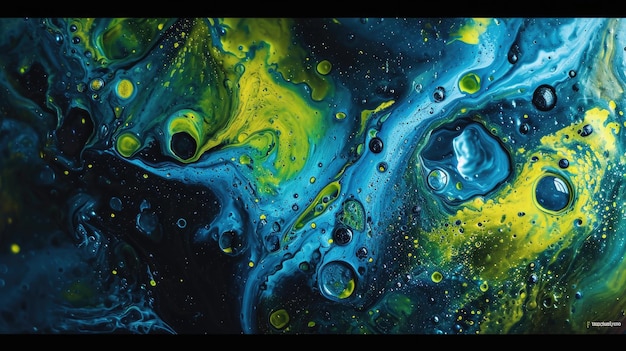 Pintura abstrata com cores verdes e amarelas