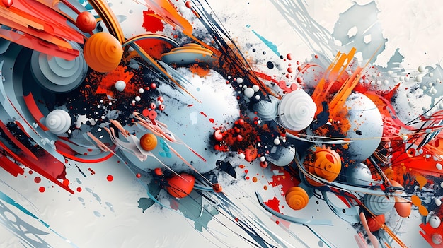 Pintura abstrata com cores vibrantes e uma variedade de formas e texturas