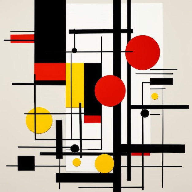 Pintura abstrata com linhas ousadas e desenhos inspirados na Bauhaus