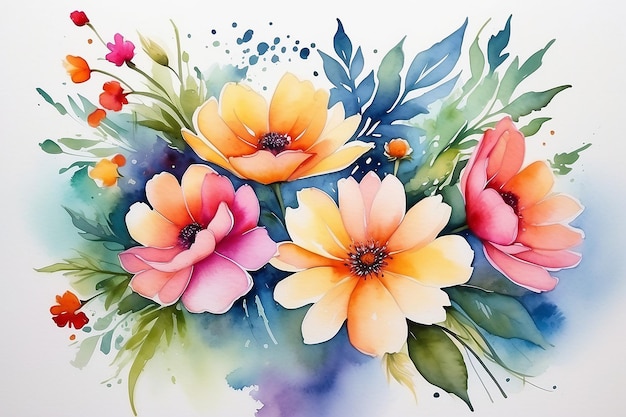 Pintura abstrata de aquarela floral colorida