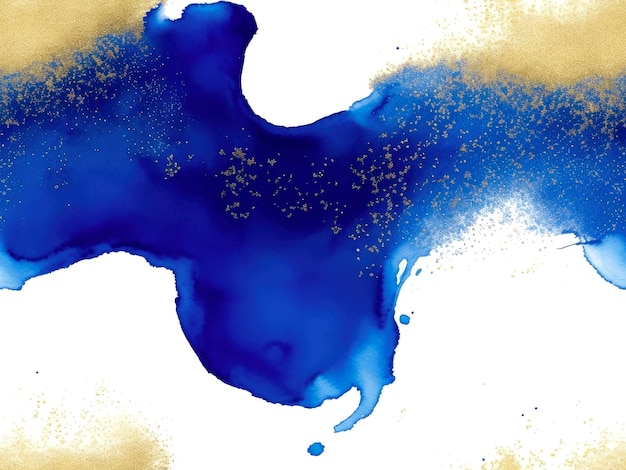 Foto pintura abstrata de arte fluida com tinta alcoólica azul e dourado com espaço de edição
