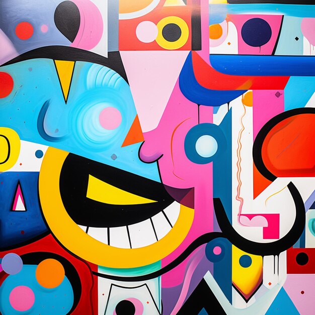 Pintura abstrata de cores brilhantes de um homem com um sorriso no rosto