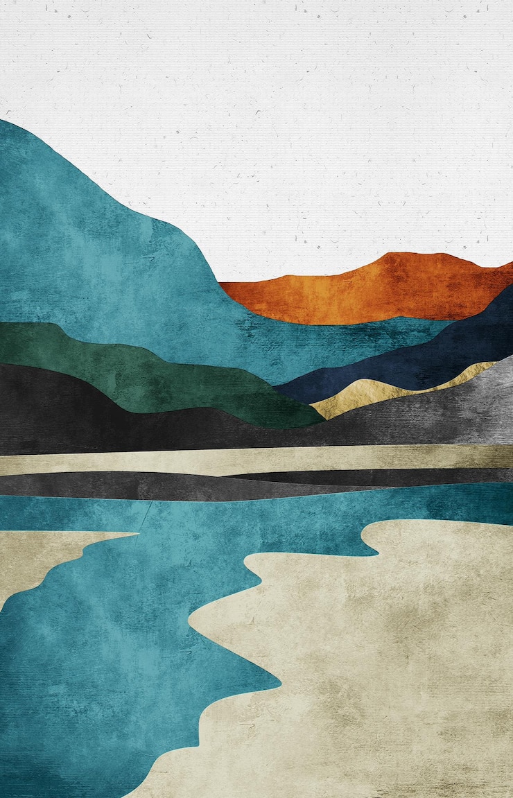 Foto pintura abstrata de fundo paisagem arte dourada azul rosa preto laranja ilustração para