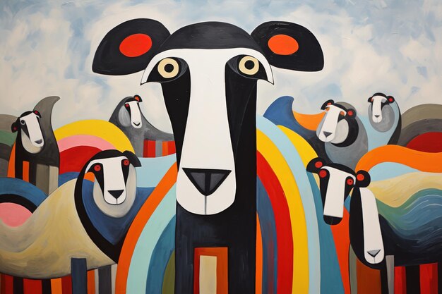 Foto pintura abstrata de ovelhas arte de animais animais de fazenda