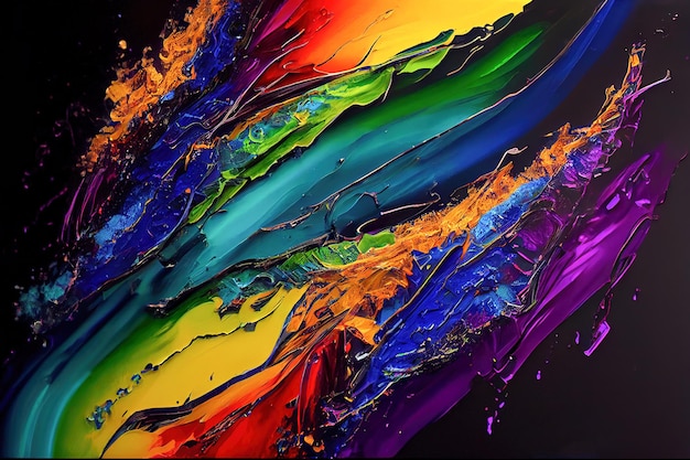 Pintura abstrata de pinturas empastadas com uma espessa camada de tinta multicolorida Generative AI